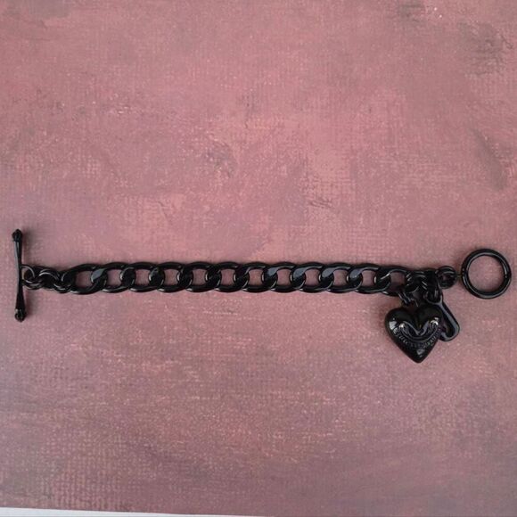 Juicy Couture Y2K Rare Black!! Enamel Puffy Heart Starter Vintage Charm Bracelet - Picture 7 of 8